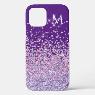Custom name glitter pink purple sparkle chic iPhone 12 case