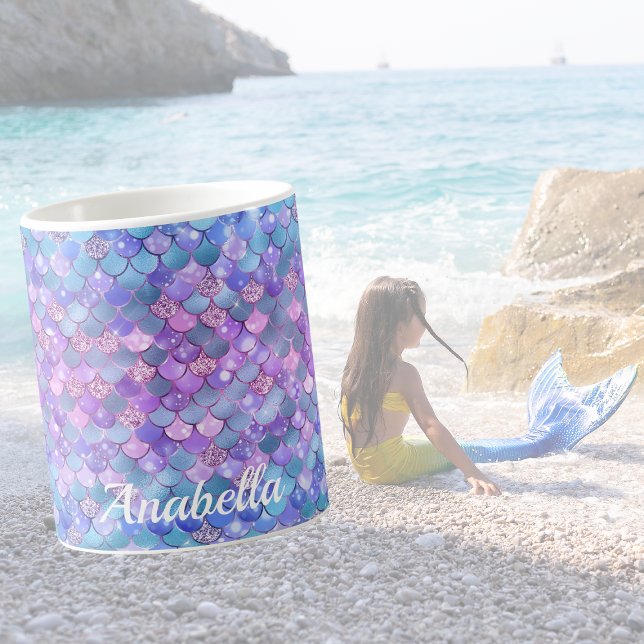 Custom Name Glitter Purple Mermaid Scales  Coffee Mug (Creator Uploaded)