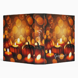 Custom Name Glowing Pumpkins Autumnal Bokeh Effect Binder