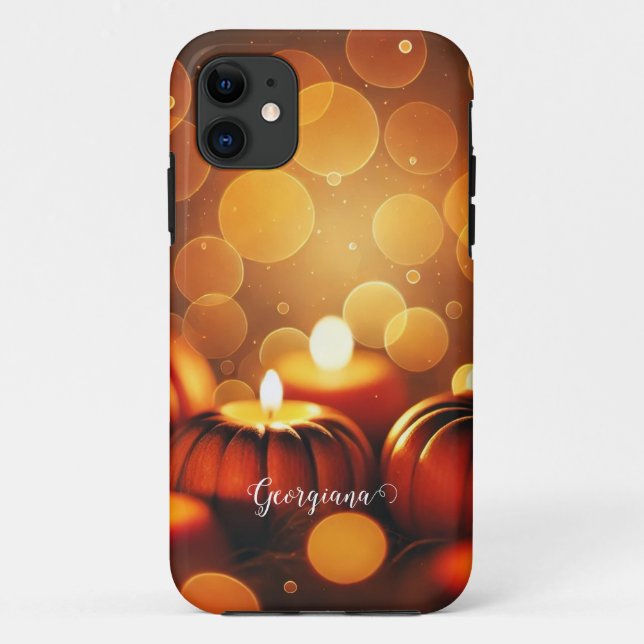 Custom Name Glowing Pumpkins Autumnal Bokeh Effect Case-Mate iPhone Case (Back)