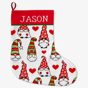 Custom Name Gnome Red Heart Christmas Stocking