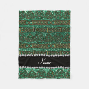 Custom name gold celtic mint green glitter fleece blanket