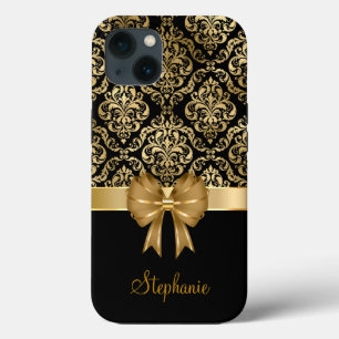 Custom Name Gold Damask On Black Wedding Gift   iPhone 13 Case