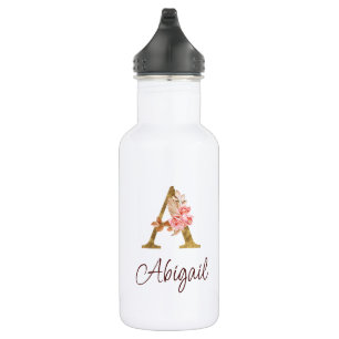 Custom Name Gold Foil Blush Pink Roses Letter A 532 Ml Water Bottle