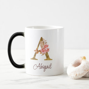 Custom Name Gold Foil Blush Pink Roses Letter A Magic Mug