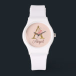 Custom Name Gold Foil Blush Pink Roses Letter A Watch<br><div class="desc">Custom Name Gold Foil Blush Pink Roses Letter A design features a stylish floral monogram with elegant shimmer—perfect for feminine themes,  romantic occasions,  and personalized name customization. Click 'Personalize' to customize with your name or a loved one’s.</div>