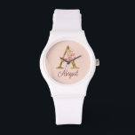 Custom Name Gold Foil Blush Pink Roses Letter A Watch<br><div class="desc">Custom Name Gold Foil Blush Pink Roses Letter A design features a stylish floral monogram with elegant shimmer—perfect for feminine themes, romantic occasions, and personalized name customization. Click 'Personalize' to customize with your name or a loved one’s.</div>