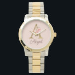 Custom Name Gold Foil Blush Pink Roses Letter A Watch<br><div class="desc">Custom Name Gold Foil Blush Pink Roses Letter A design features a stylish floral monogram with elegant shimmer—perfect for feminine themes, romantic occasions, and personalized name customization. Click 'Personalize' to customize with your name or a loved one’s.</div>