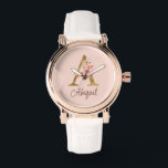 Custom Name Gold Foil Blush Pink Roses Letter A Watch<br><div class="desc">Custom Name Gold Foil Blush Pink Roses Letter A design features a stylish floral monogram with elegant shimmer—perfect for feminine themes, romantic occasions, and personalized name customization. Click 'Personalize' to customize with your name or a loved one’s.</div>