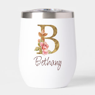 Custom Name Gold Foil Blush Pink Roses Letter B