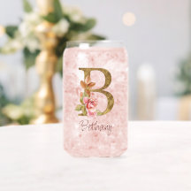 Custom Name Gold Foil Blush Pink Roses Letter B