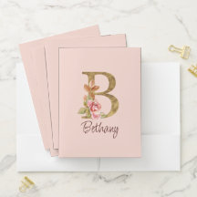 Custom Name Gold Foil Blush Pink Roses Letter B