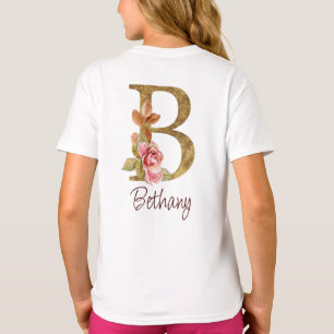Custom Name Gold Foil Blush Pink Roses Letter B T-Shirt