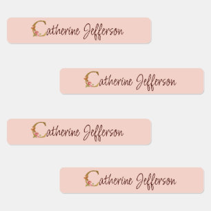 Custom Name Gold Foil Blush Pink Roses Letter C
