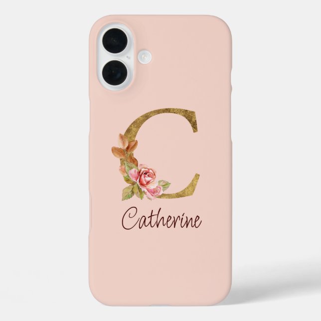 Custom Name Gold Foil Blush Pink Roses Letter C Case-Mate iPhone Case (Back)