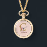 Custom Name Gold Foil Blush Pink Roses Letter C Watch<br><div class="desc">Custom Name Gold Foil Blush Pink Roses Letter C design highlights a graceful floral monogram with soft golden accents—perfect for chic personalization,  romantic aesthetics,  and meaningful name customization. Click 'Personalize' to add your name or a loved one’s.</div>
