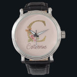 Custom Name Gold Foil Blush Pink Roses Letter C Watch<br><div class="desc">Custom Name Gold Foil Blush Pink Roses Letter C design highlights a graceful floral monogram with soft golden accents—perfect for chic personalization,  romantic aesthetics,  and meaningful name customization. Click 'Personalize' to add your name or a loved one’s.</div>
