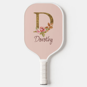 Custom Name Gold Foil Blush Pink Roses Letter D Pickleball Paddle