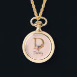 Custom Name Gold Foil Blush Pink Roses Letter D Watch<br><div class="desc">Custom Name Gold Foil Blush Pink Roses Letter D design presents an elegant floral monogram with shimmering detail—ideal for soft feminine style,  romantic touches,  and personalized name designs. Click 'Personalize' to add your name or a loved one’s.</div>