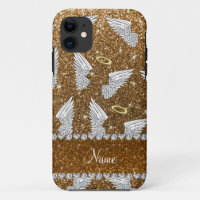 Custom name gold glitter angel wings