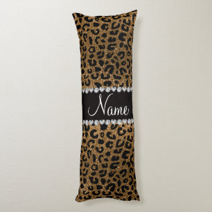 Custom name gold glitter cheetah print body pillow