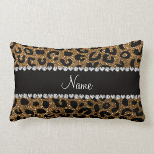 Custom name gold glitter cheetah print lumbar pillow