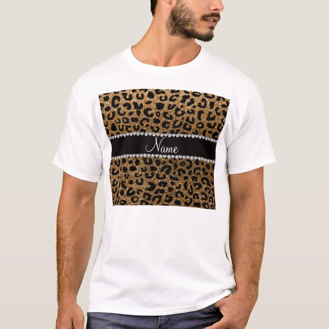 Custom name gold glitter cheetah print T-Shirt (Front)