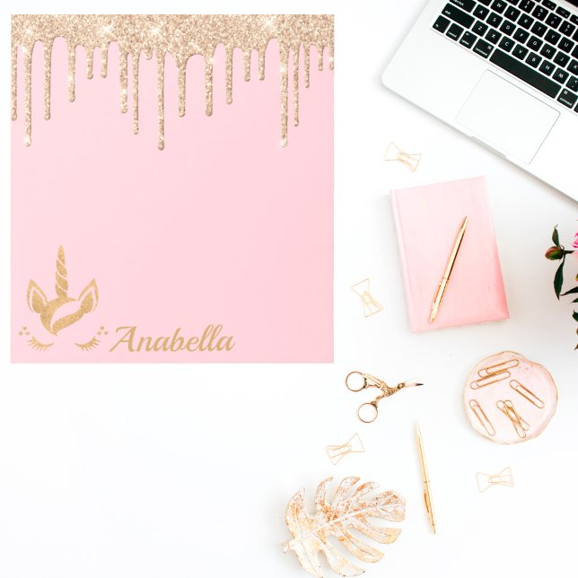 Custom Name Gold Glitter Drips Stars Unicorn Notepad (Creator Uploaded)