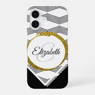 Custom Name Gold Glitter Initial Letter Monogram iPhone 16 Case