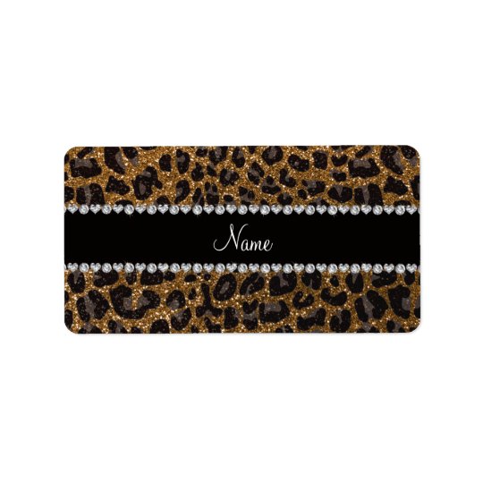 Custom name gold glitter leopard print