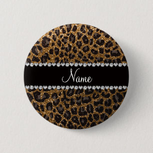 Custom name gold glitter leopard print 2 inch round button