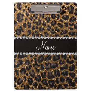 Custom name gold glitter leopard print clipboard
