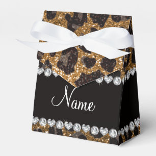 Custom name gold glitter leopard print favor box
