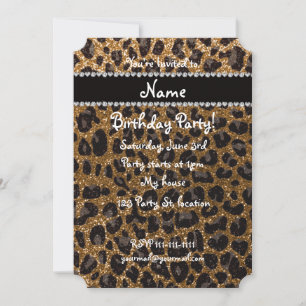 Custom name gold glitter leopard print invitation