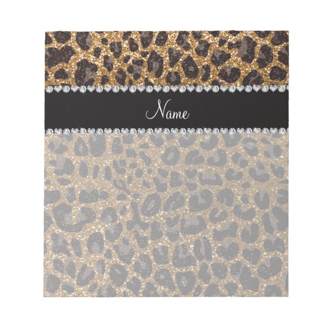 Custom name gold glitter leopard print notepad (Front)
