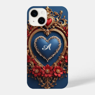 Custom name Gold Heart Frame With Pearl Bead iPhone 14 Case