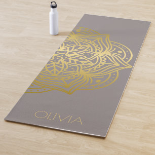Custom Name Gold Mandala Gray  Yoga Mat