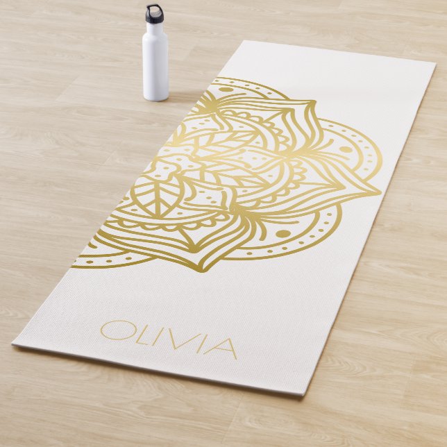 Custom Name Gold Mandala White  Yoga Mat (In Situ)