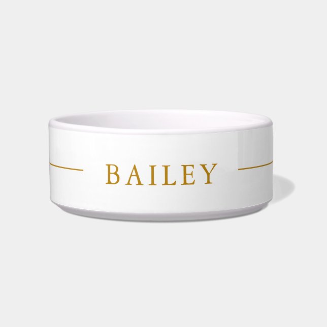 Custom Name Gold Script Simple Minimalist Pet Bowl (Front)
