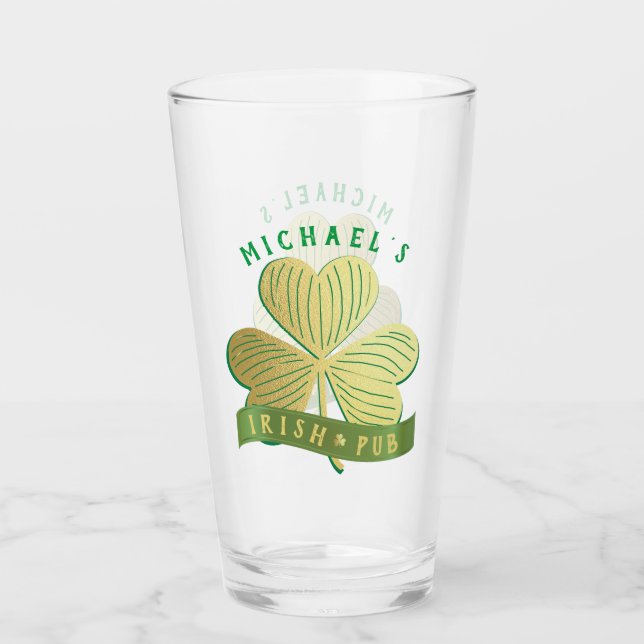 Custom Name Gold Shamrock St Patrick's Day Glass (Front)