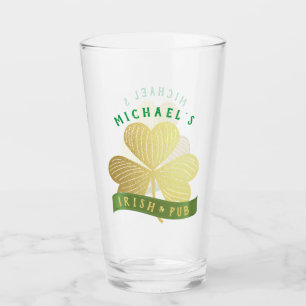 Custom Name Gold Shamrock St Patrick's Day Glass