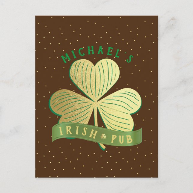 Custom Name Gold Shamrock St Patrick's Day Postcard (Front)