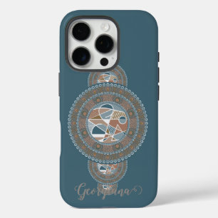 Custom Name Gold Teal Abstract Ornamental Mandala iPhone 16 Pro Case