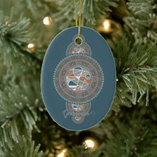 Custom Name Gold Teal Abstract Ornamental Mandala Ceramic Ornament