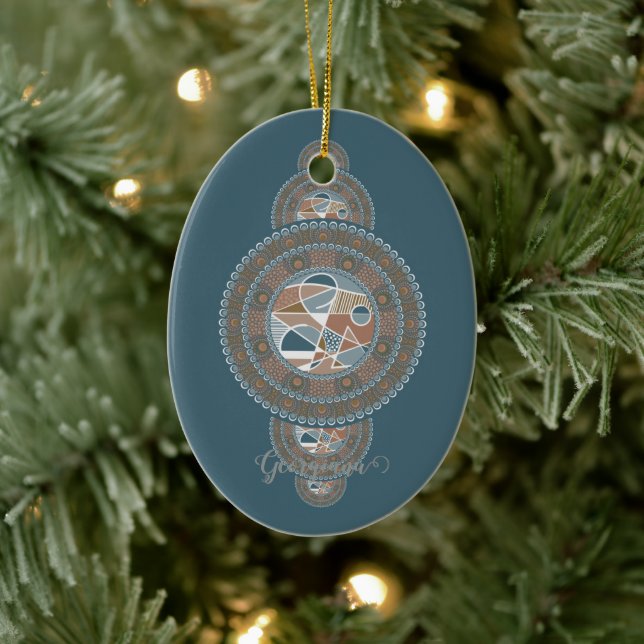 Custom Name Gold Teal Abstract Ornamental Mandala Ceramic Ornament (Tree)