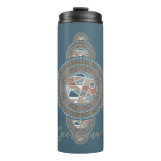 Custom Name Gold Teal Abstract Ornamental Mandala Thermal Tumbler