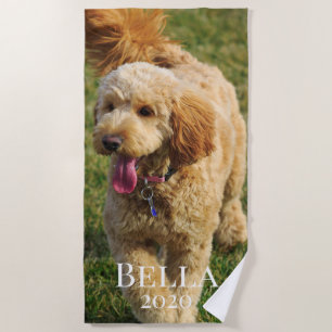 Custom Name Golden Doodle Dog Beach Towel