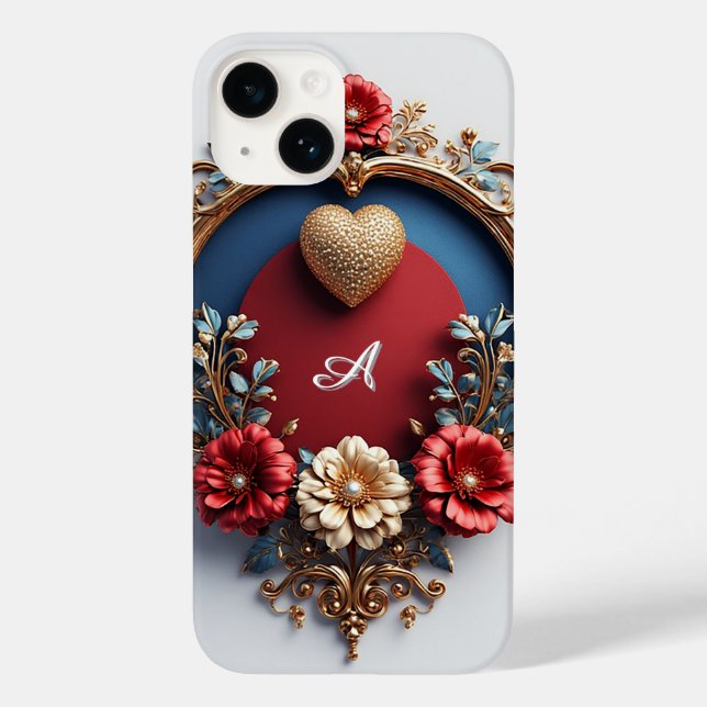 Custom name Golden Heart Glow ✨ Pearl Bead Chic Case-Mate iPhone Case (Back)