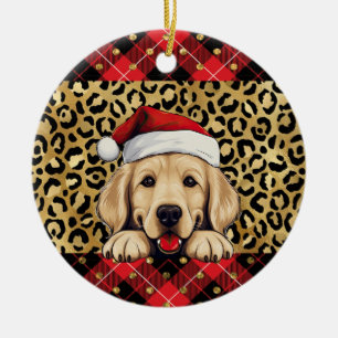 Custom Name Golden Retriever dog Santa hat Buffalo Ceramic Ornament