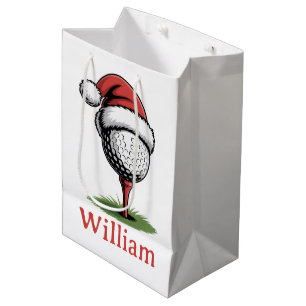 Custom Name Golf Balls Christmas Golf Santa Golfer Medium Gift Bag